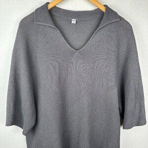 Uniqlo Men's Knit Shirt Collared Linen Mesh Casual Relaxed Gray Size LX